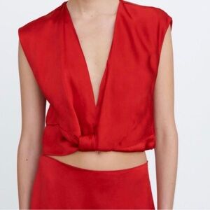 Zara Elegant Red Women's V Neck Top